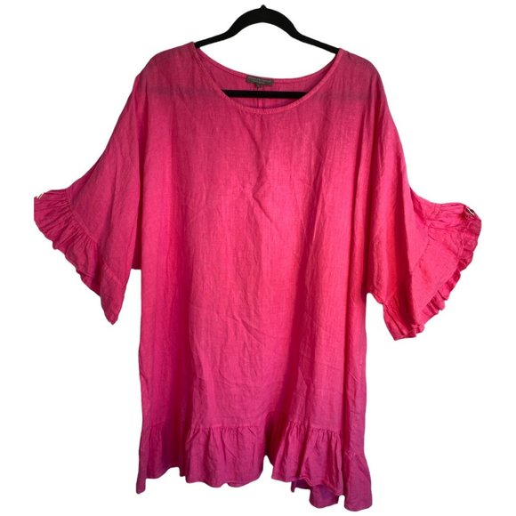 PIAZZA DEL TEMPIO FUCHSIA 100% LINEN SUMMER TOP (SZ M / OVERSIZED) - Picture 8 of 8